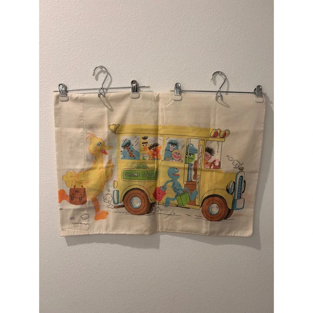 Vintage Sesame Street School Bus Pillowcase Big Bird Cookie Monster Grover